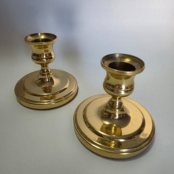 Vintage Solid Brass Baldwin Brass Candlestick Holders 3”, Set of 4 - Picture 3 of 13